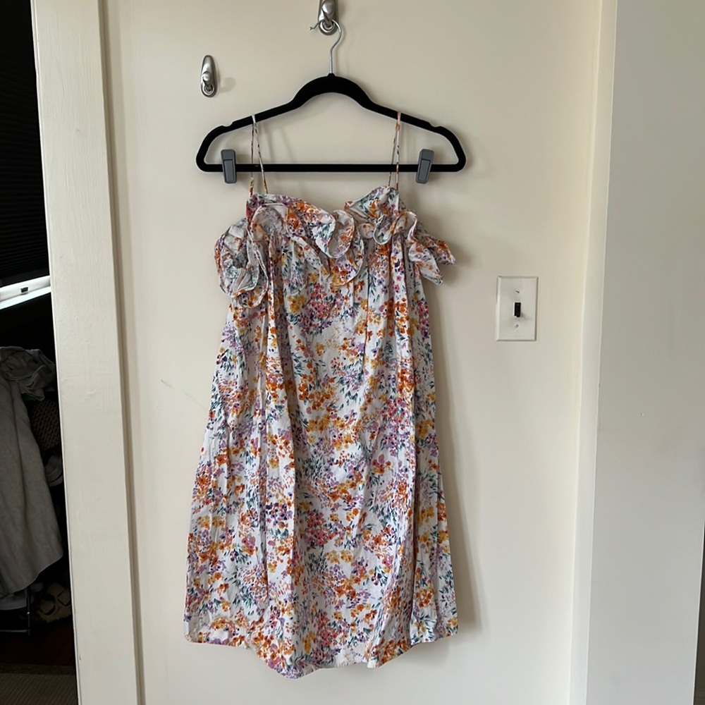 H&M | Floral Ruffle linen blend Dress Small
